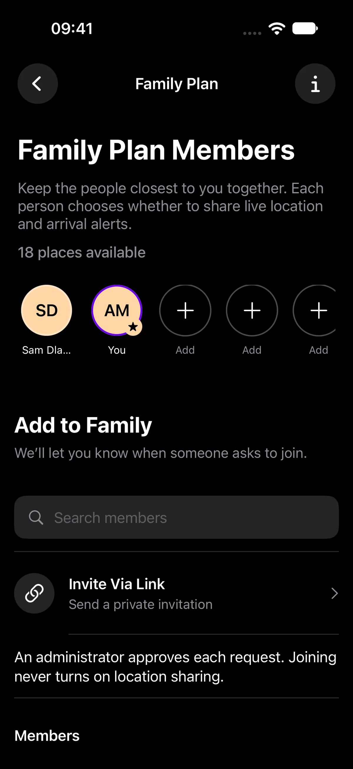 Lookout’s family members and private invitation controls