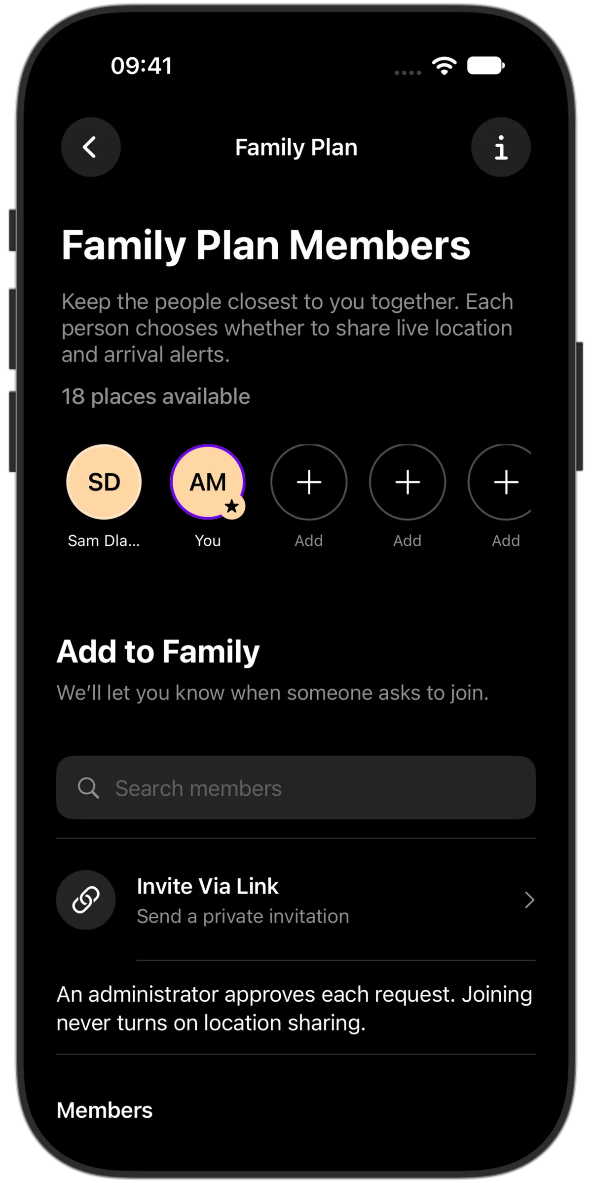 Lookout’s family members and private invitation controls