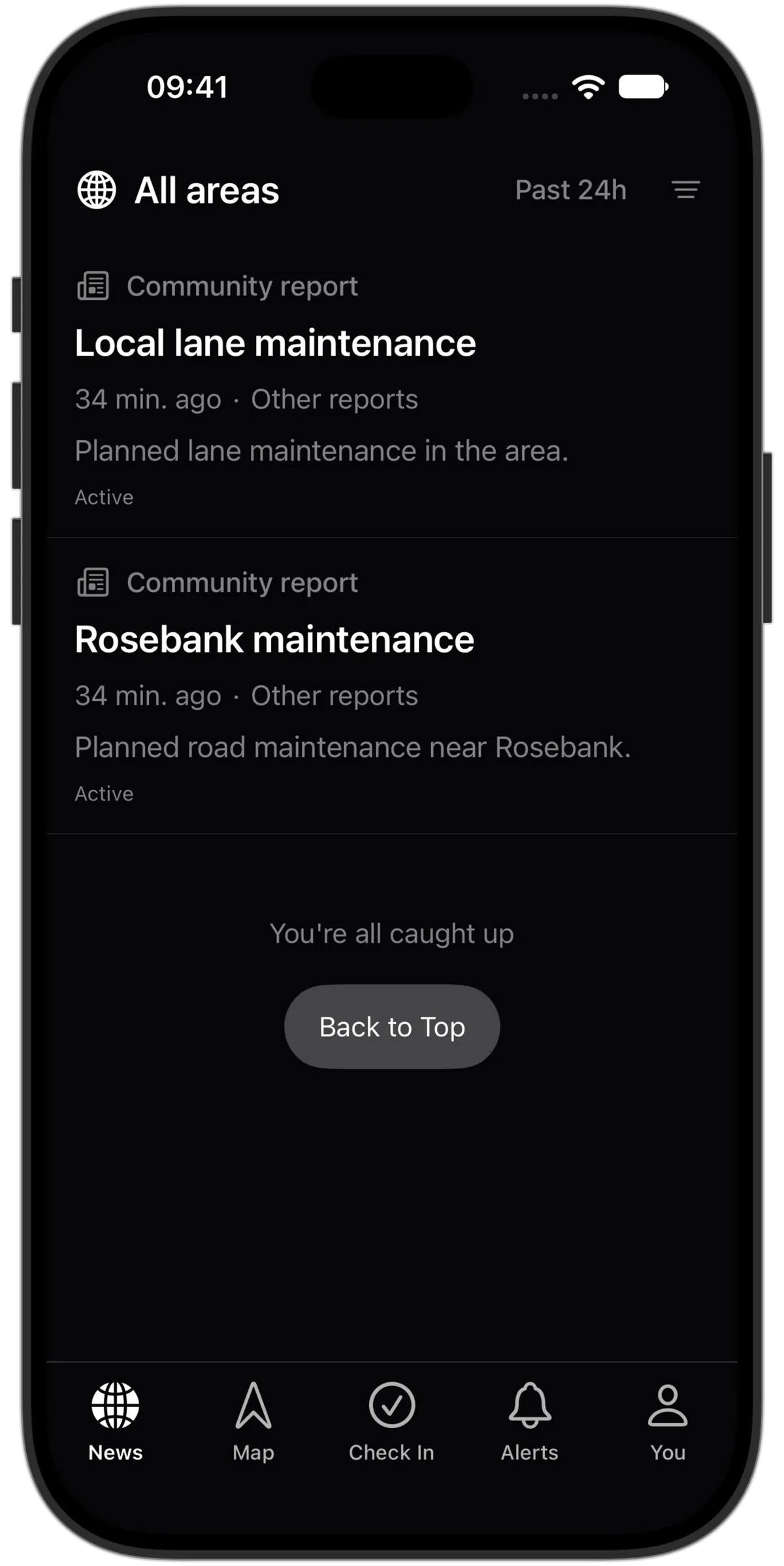 The incident map and nearby alert list in the Lookout iPhone app