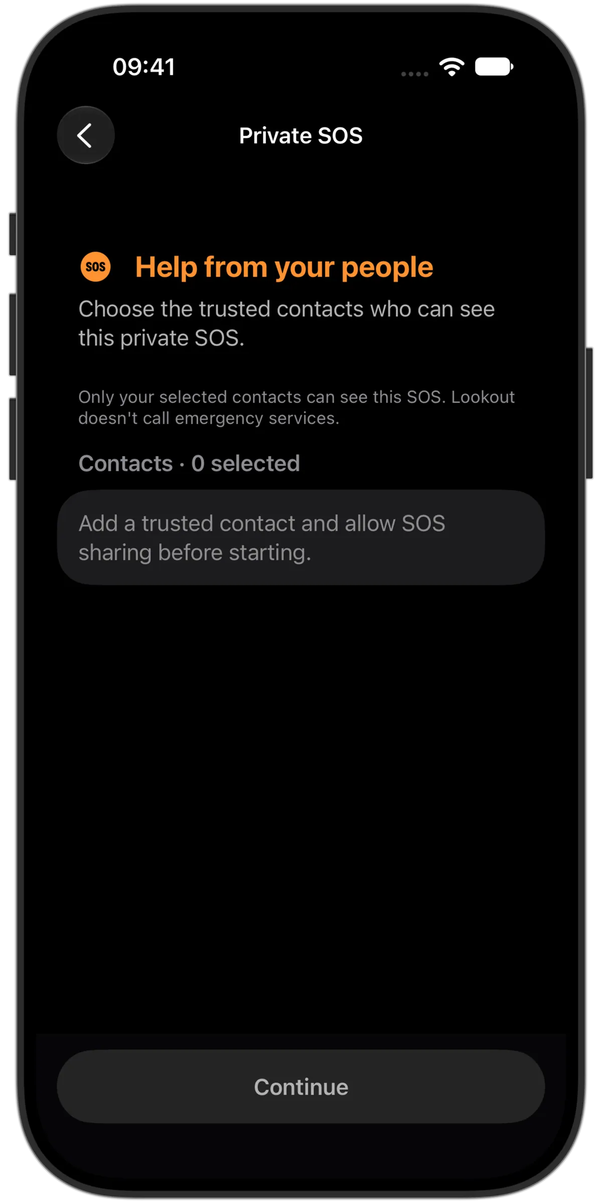Private SOS options in the Lookout iPhone app